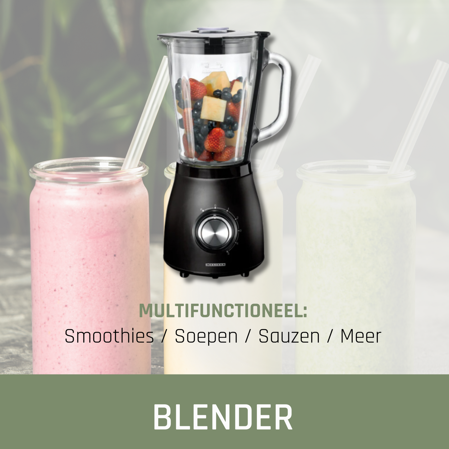 Melissa 16180133 - Blender with 5 speed settings and a pulse function, 1.5 litre capacity - Matt black