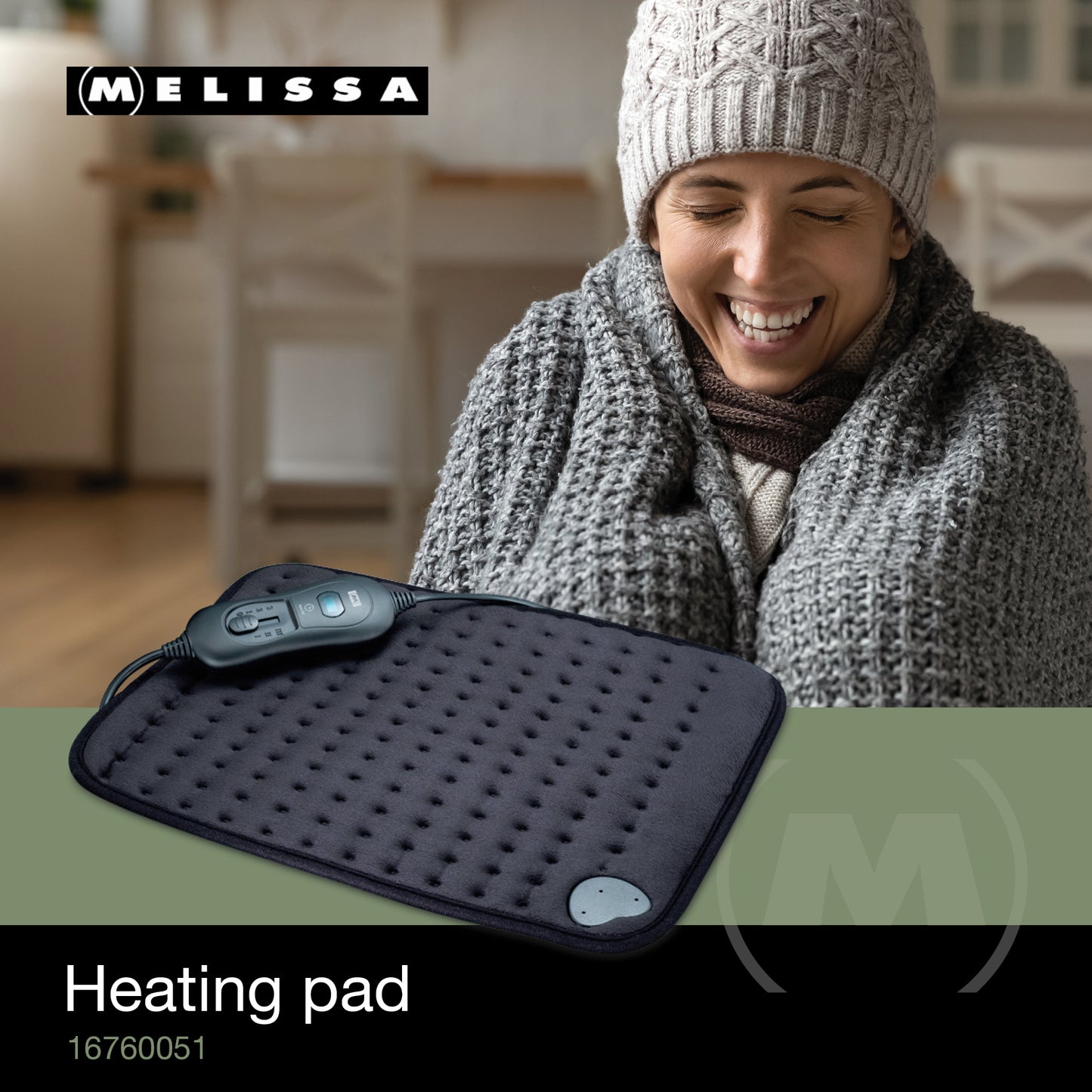 Melissa 16760051 - Heating pad with three heat settings, overheating protection, and automatic shut-off - 40 x 30 cm - Black