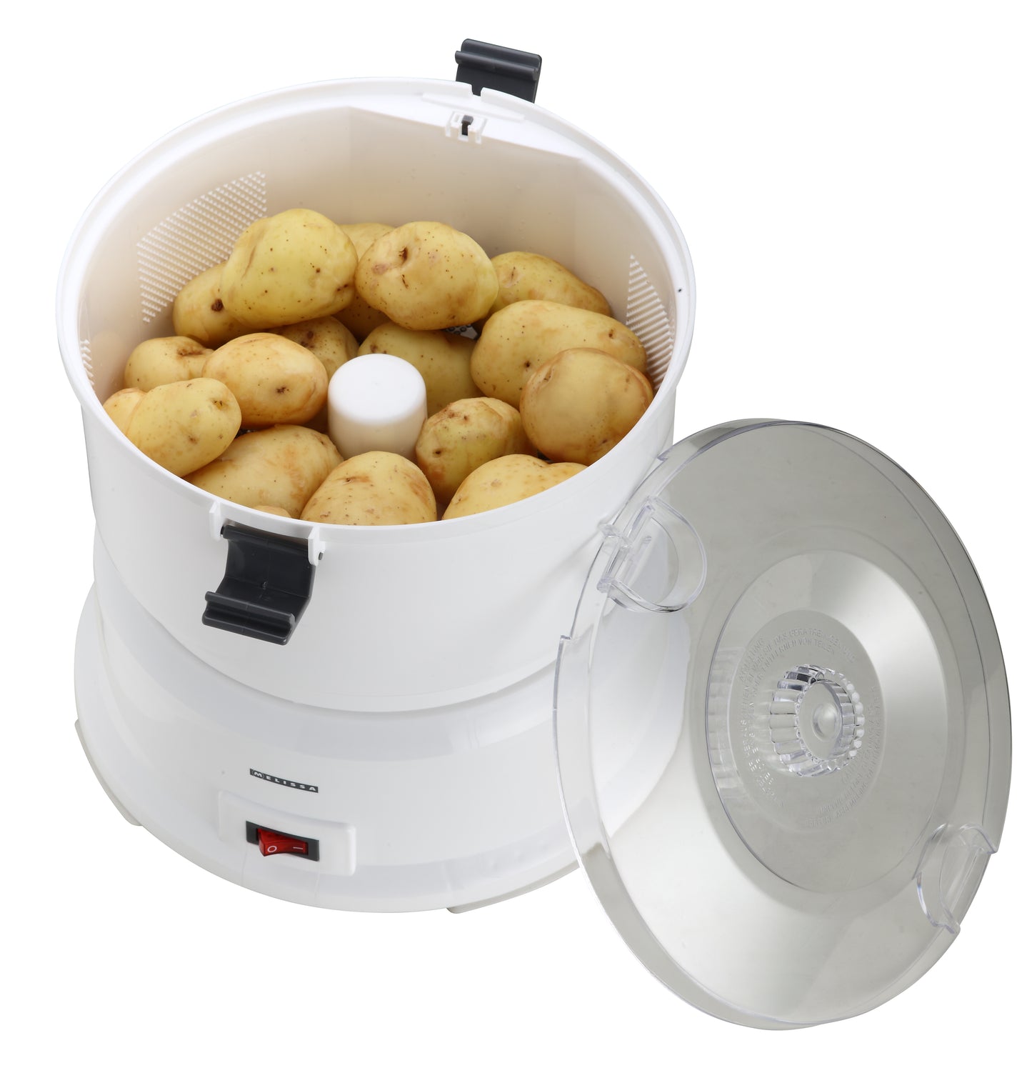 Melissa 16220009 - Elektrische aardappelschiller met een capaciteit van 1 kg - Aardappelschrapmachine 85W - Wit