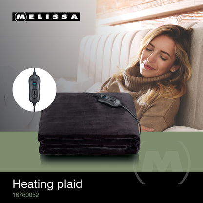 Melissa 16760052 - Large electric heating blanket with built-in overheat protection and automatic switch-off, 180 x 130 cm, flannel fleece - Black