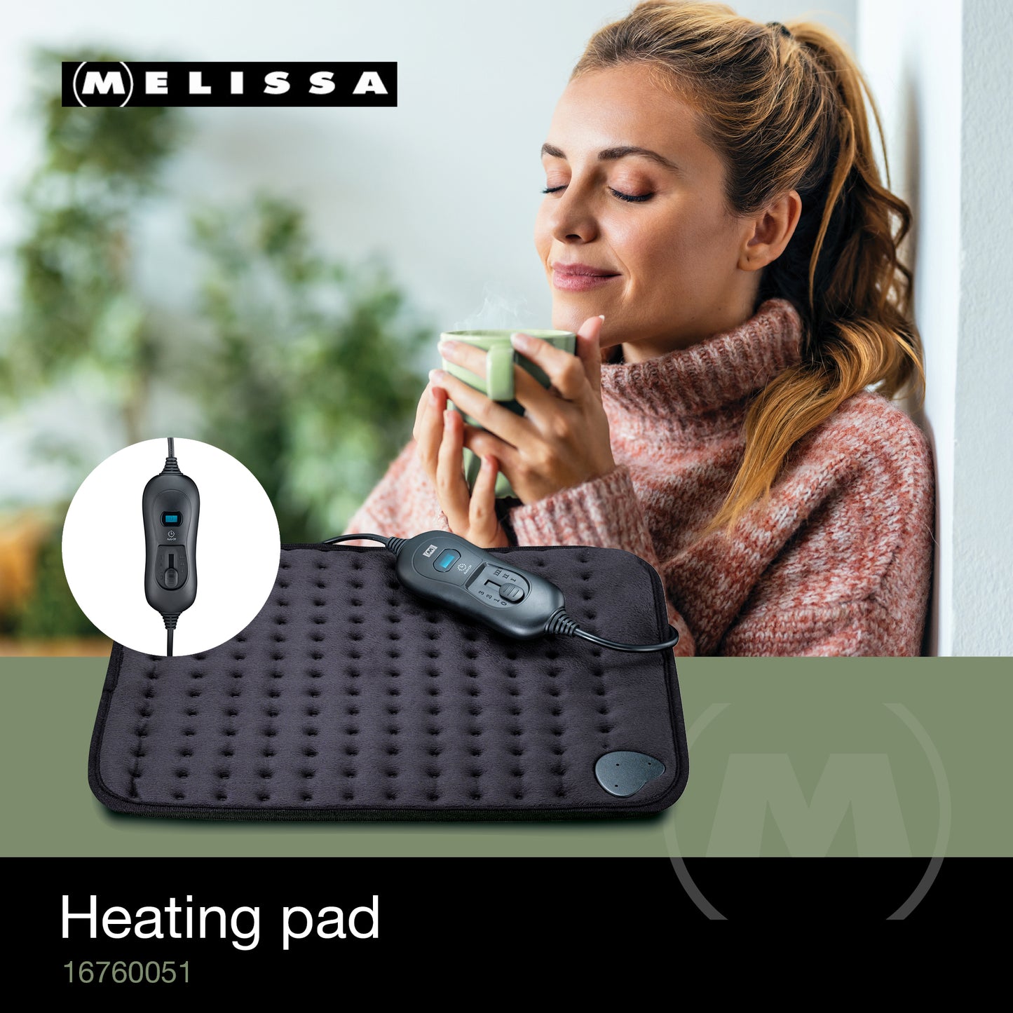 Melissa 16760051 - Heating pad with three heat settings, overheating protection, and automatic shut-off - 40 x 30 cm - Black